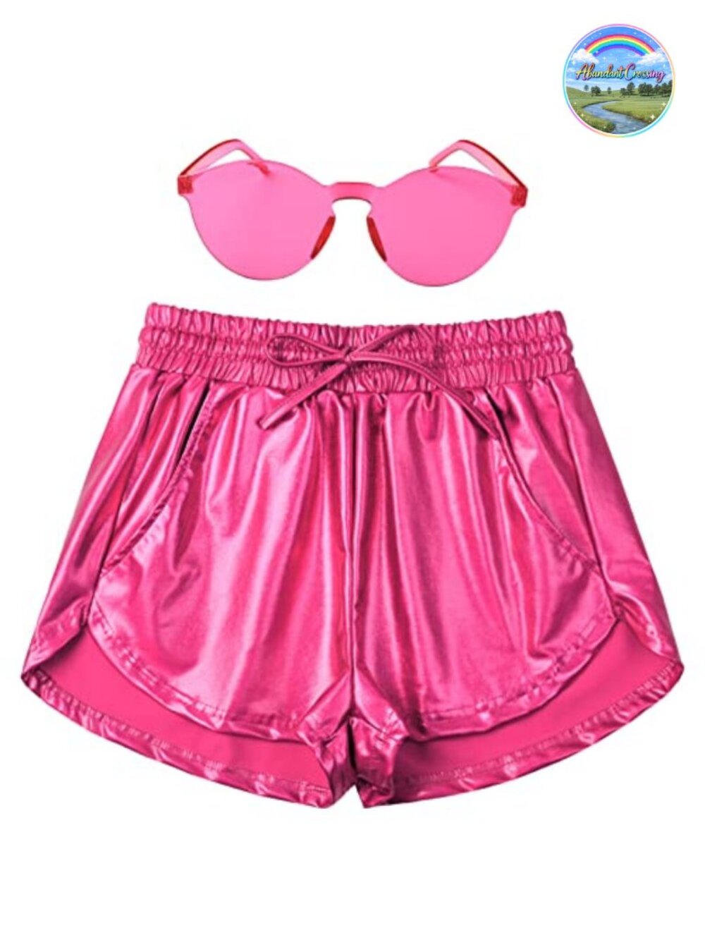 Metallic High Waist Shorts Side Pockets Rave Festival Party Bottoms